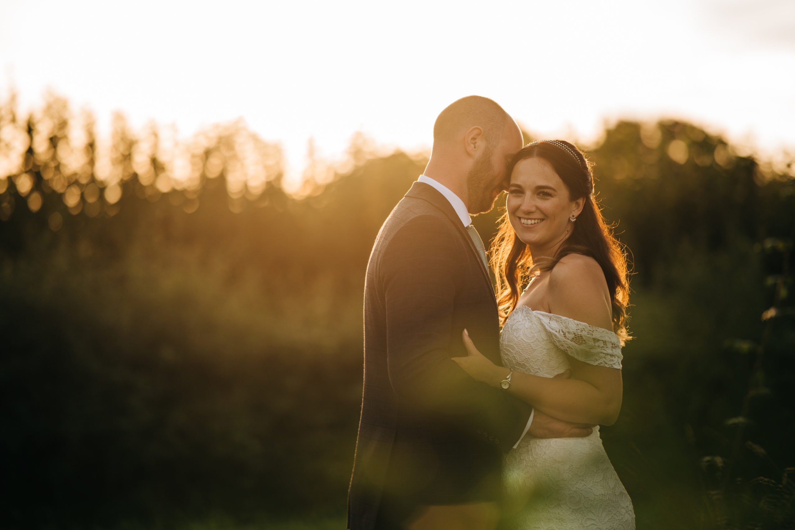 sunset portraits of the bride and groom kent wedding