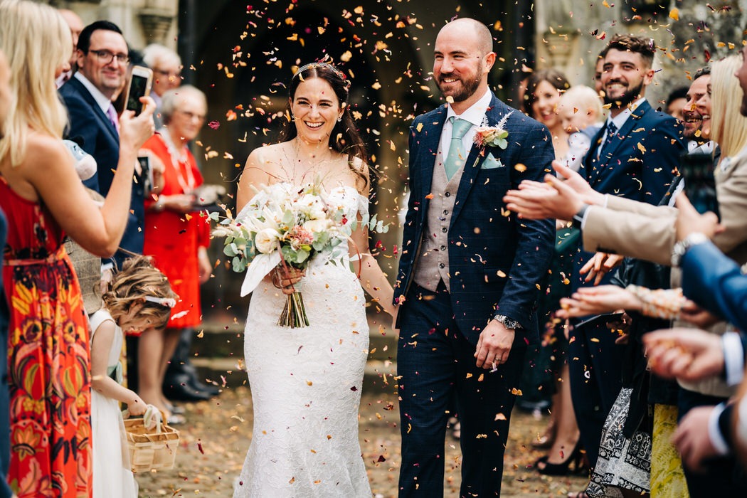 confetti shot of married couple in kent