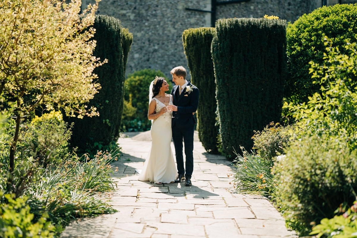 bride and groom have a few moments at Eastwell Manor