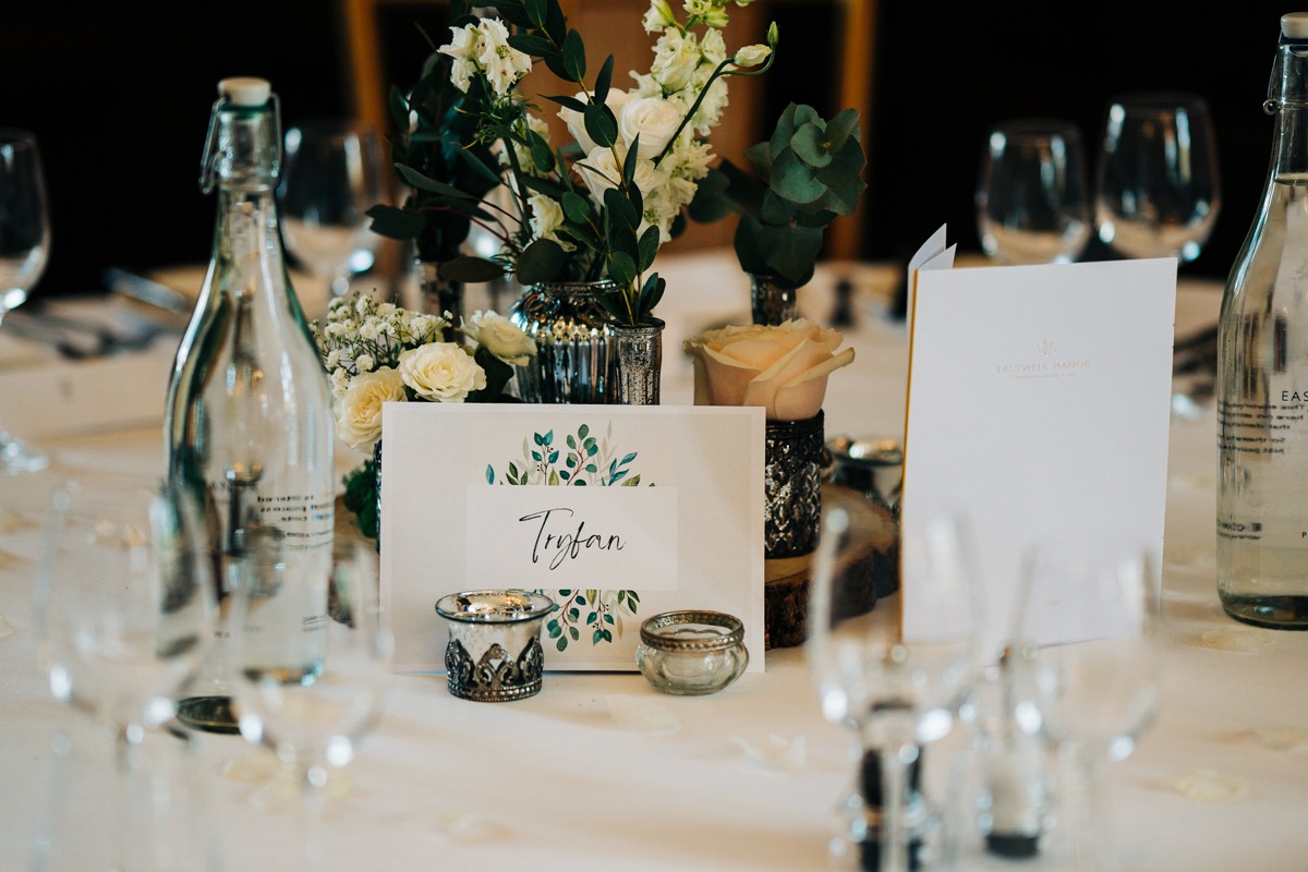 wedding table decorations at Eastwell Manor