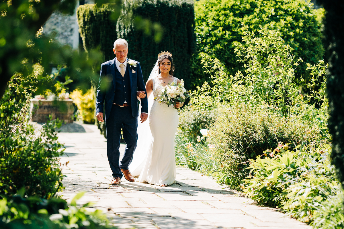 bride and dad at Eastwell Manor kent wedding venue