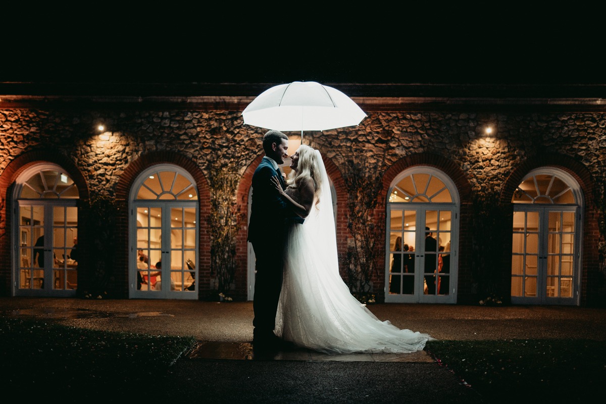 night rain shot at The Orangery kent wedding venue